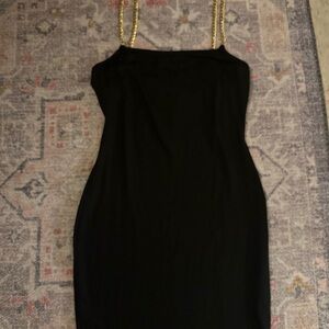 Black Dress with Gold Chain Straps